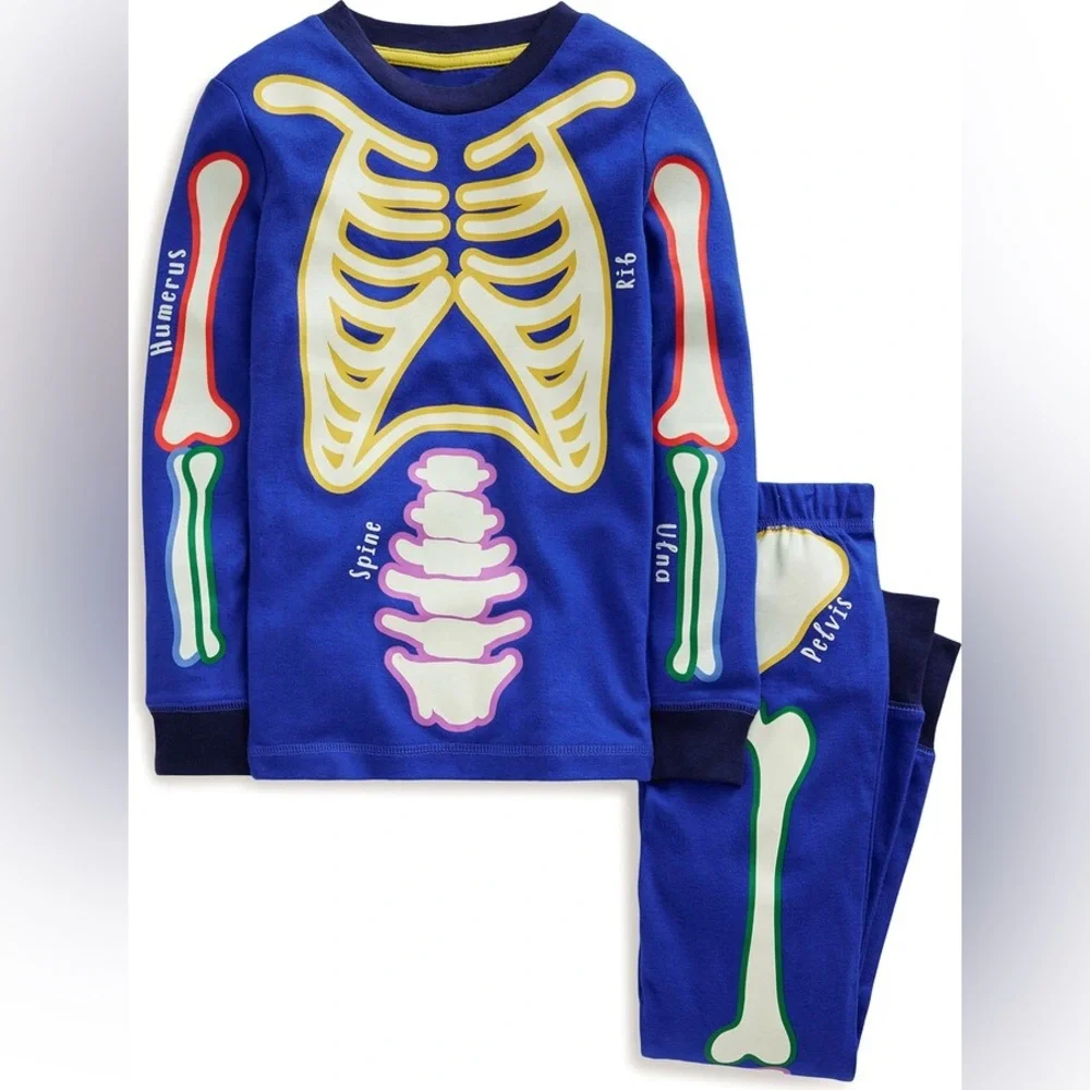 Mini Boden Kids Glow In The Dark Pajamas Set 3Y Skeleton Long John